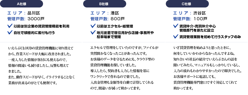 賃貸管理機能のお客様の声